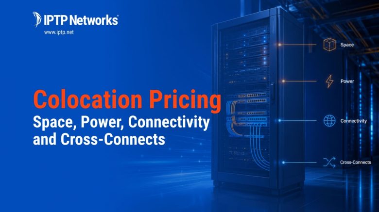 Colocation data center infrastructure — server racks and network connections, IPTP Networks